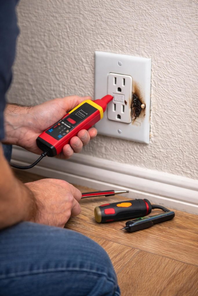 Electrical outlet problems being diagnosed in a Palm Coast FL home