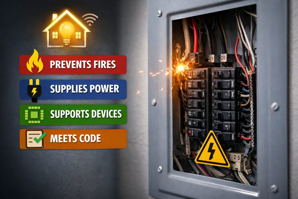 Electrical panel and circuit breakers showing why a safe electrical panel matters in Palm Coast FL