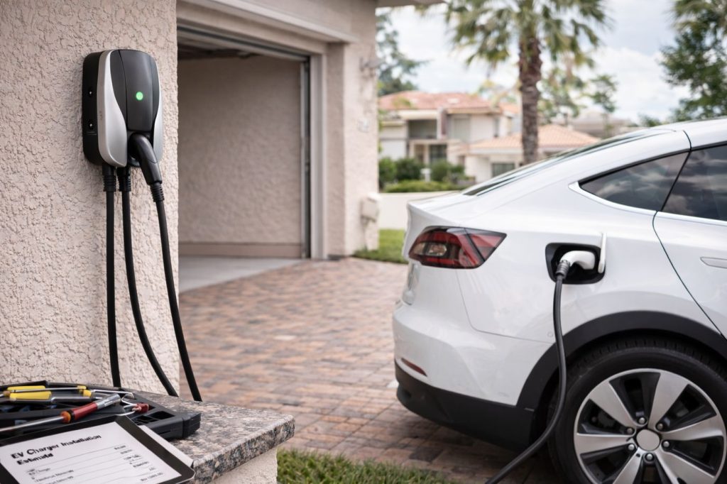 EV charger installed in driveway Palm Coast FL home charging electric car