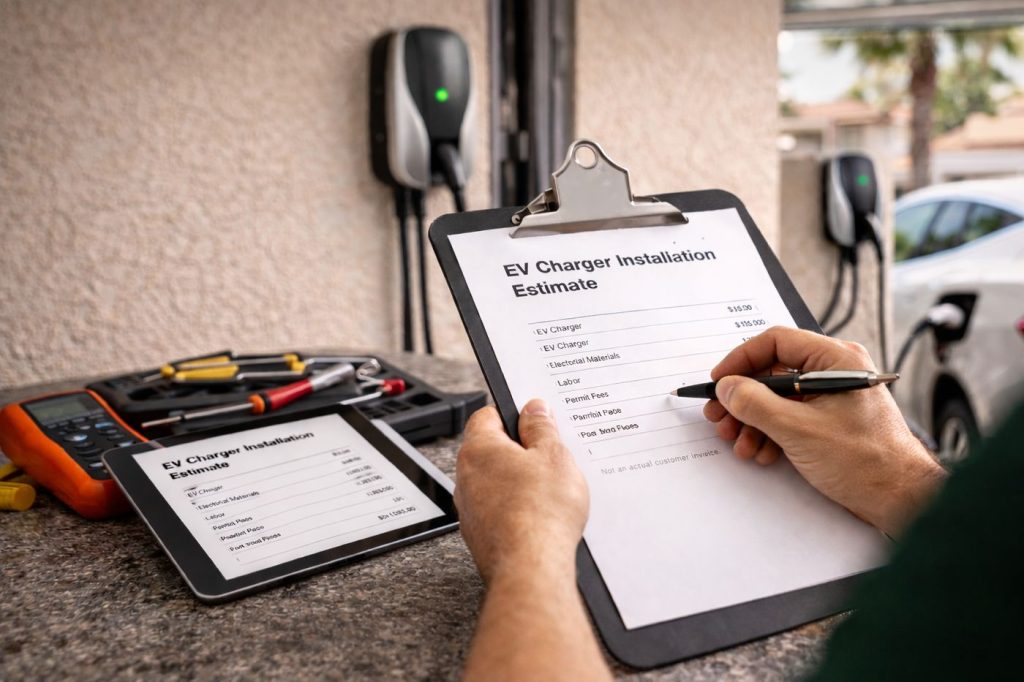 EV charger installation cost estimate Palm Coast FL not actual invoice