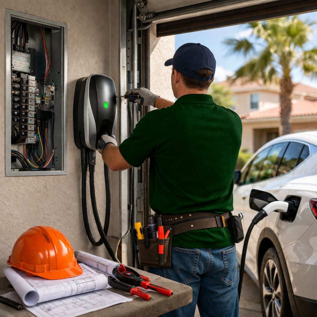 electrician installing home EV charger in Palm Coast FL garage
