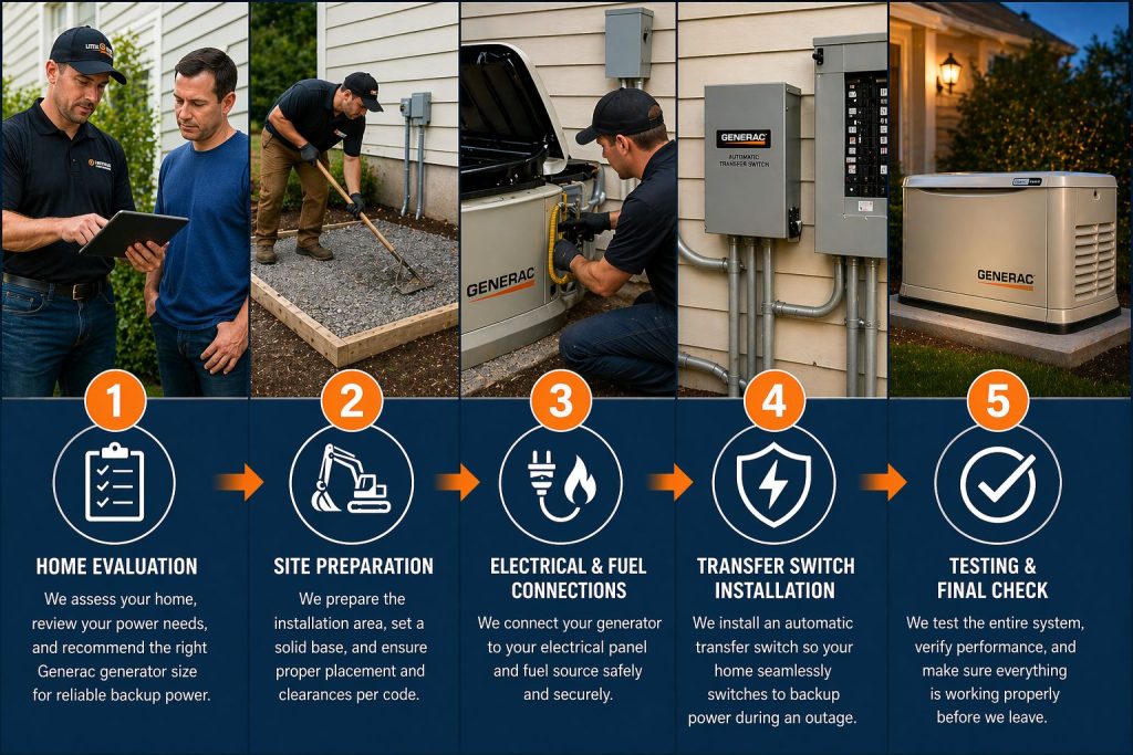 5 step Generac whole home generator installation process in Palm Coast FL