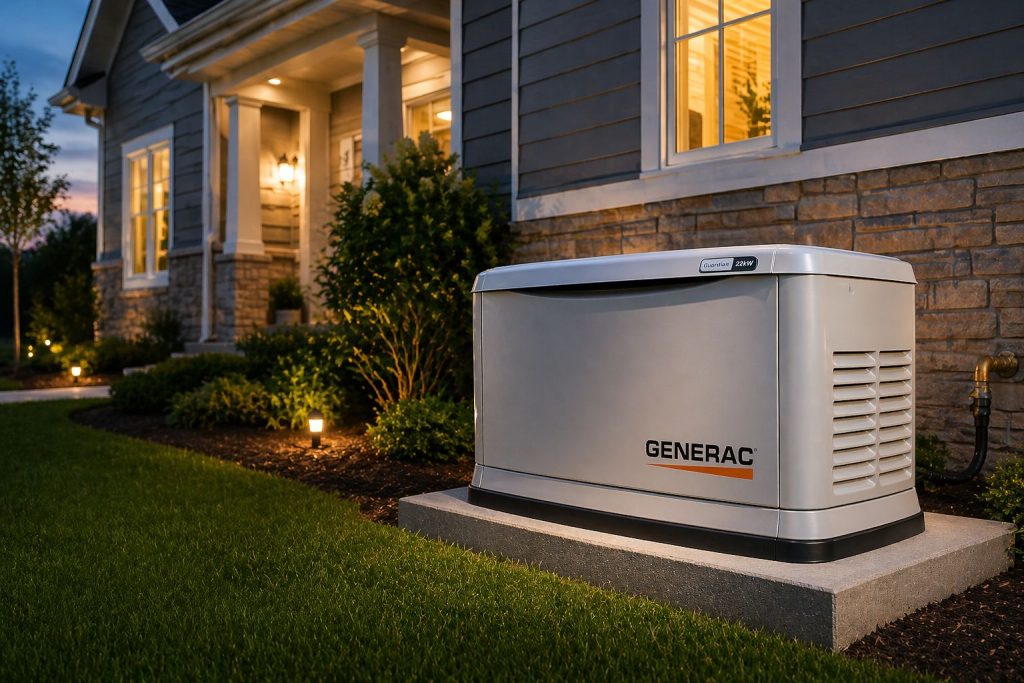 Generac whole home generator installed outside a house in Palm Coast FL providing backup power