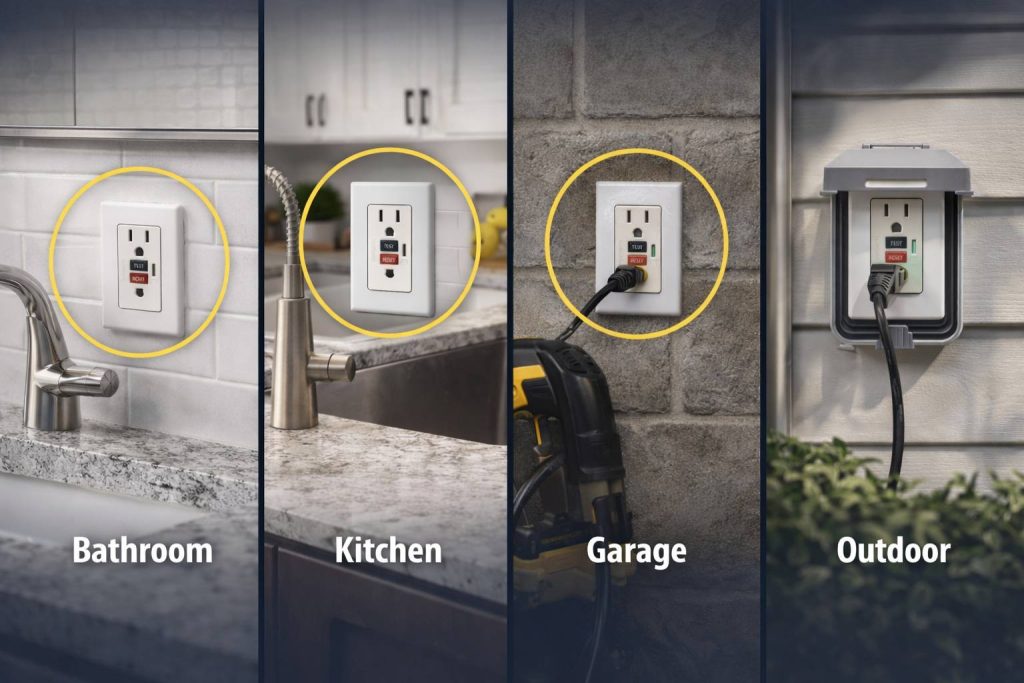 gfci outlet locations in home bathroom kitchen garage outdoor palm coast fl