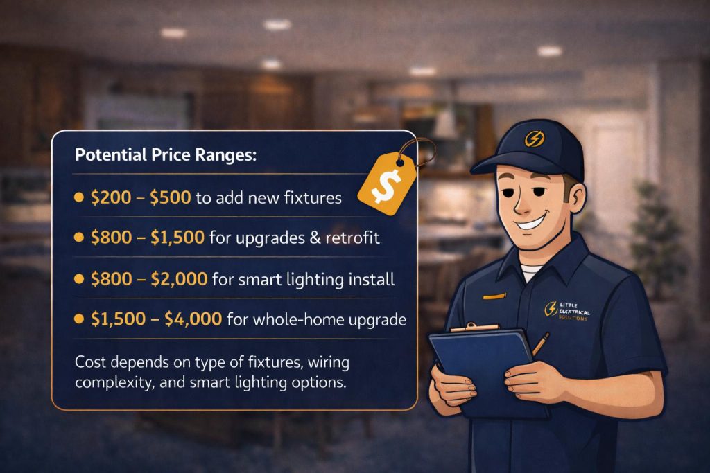 Indoor lighting installation cost in Palm Coast FL with price ranges for fixture upgrades recessed lighting and smart lighting installation