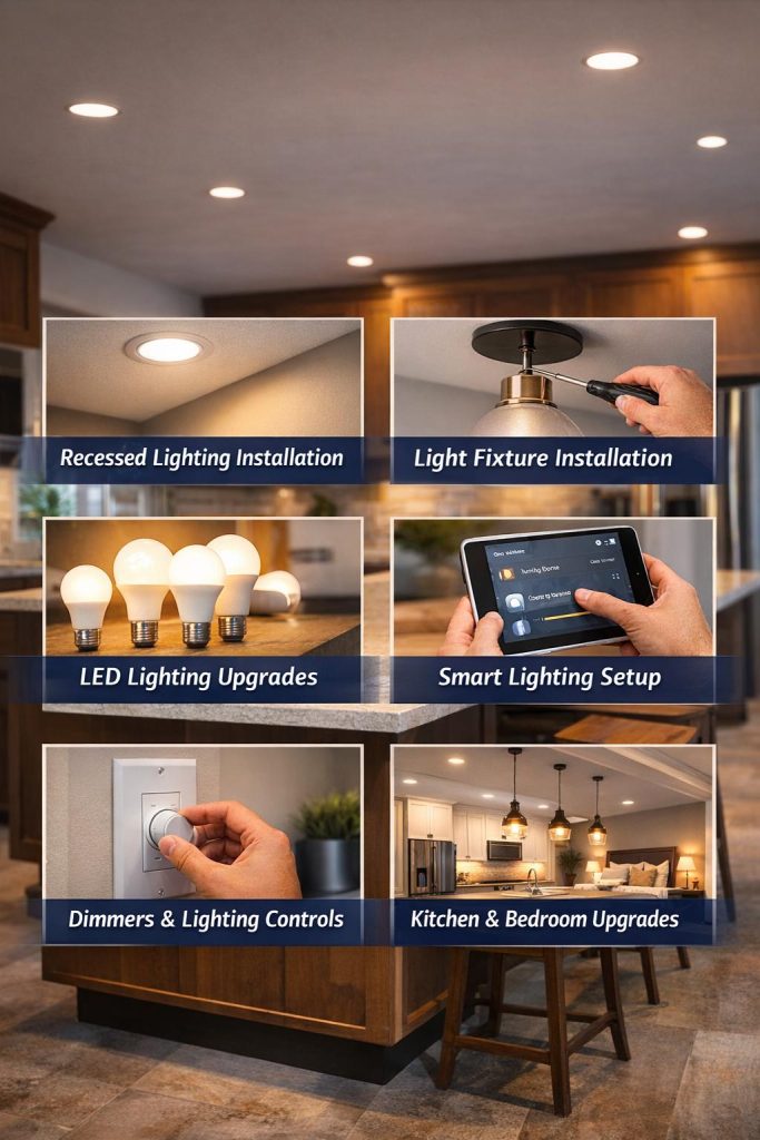 Indoor lighting services in Palm Coast FL including recessed lighting LED upgrades and fixture installation