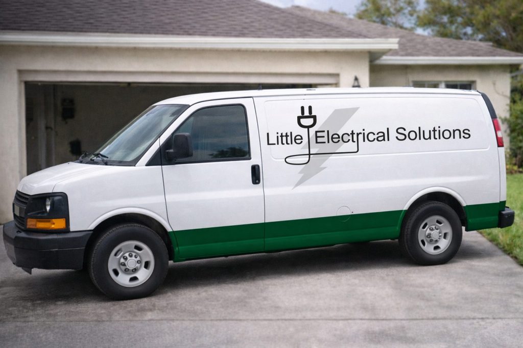 Little Electrical Solutions express cargo van parked at a home in Palm Coast FL