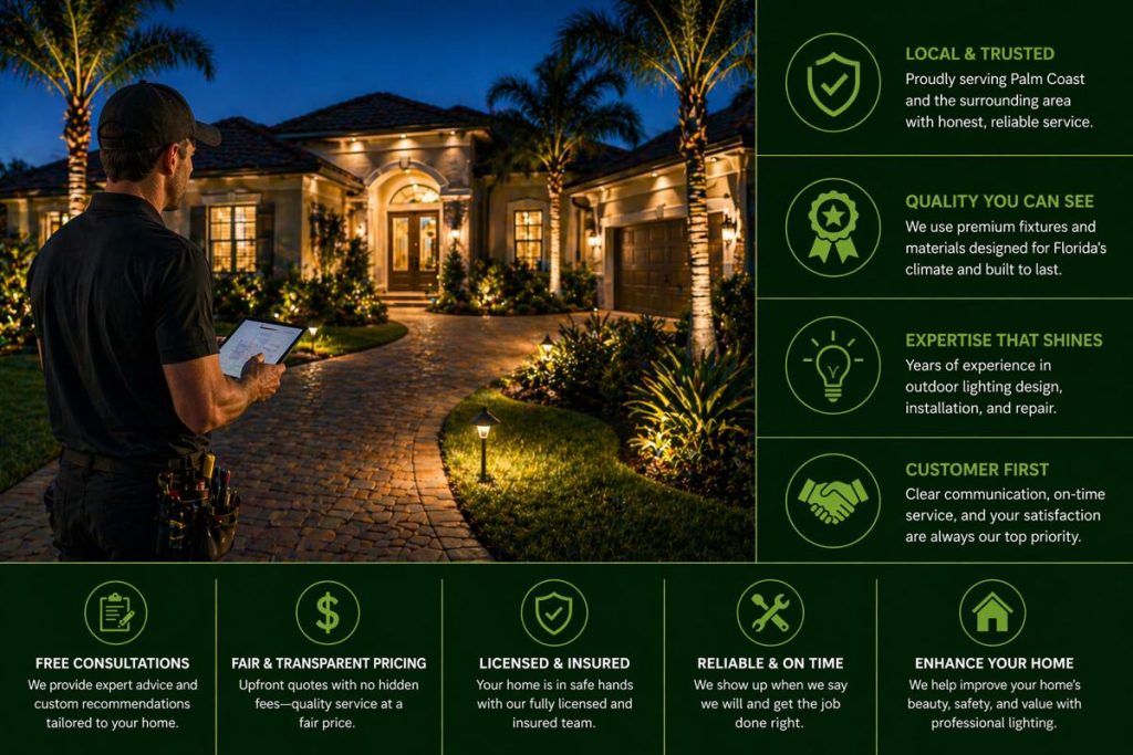 outdoor lighting company in palm coast fl installing landscape and security lighting at residential home