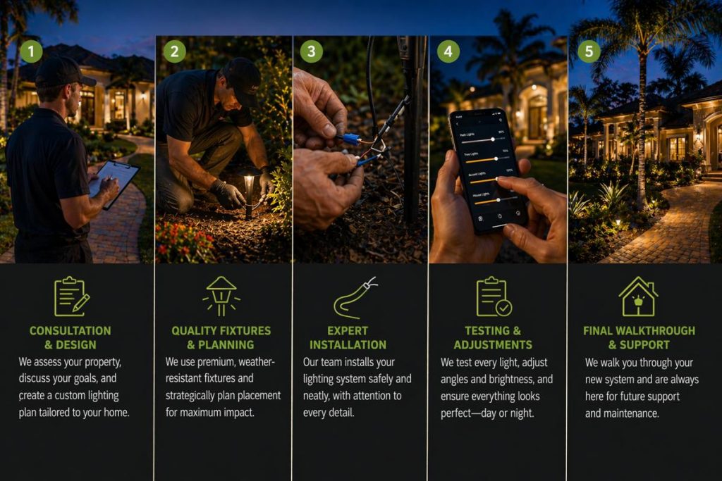 outdoor lighting installation process steps for residential home in palm coast fl