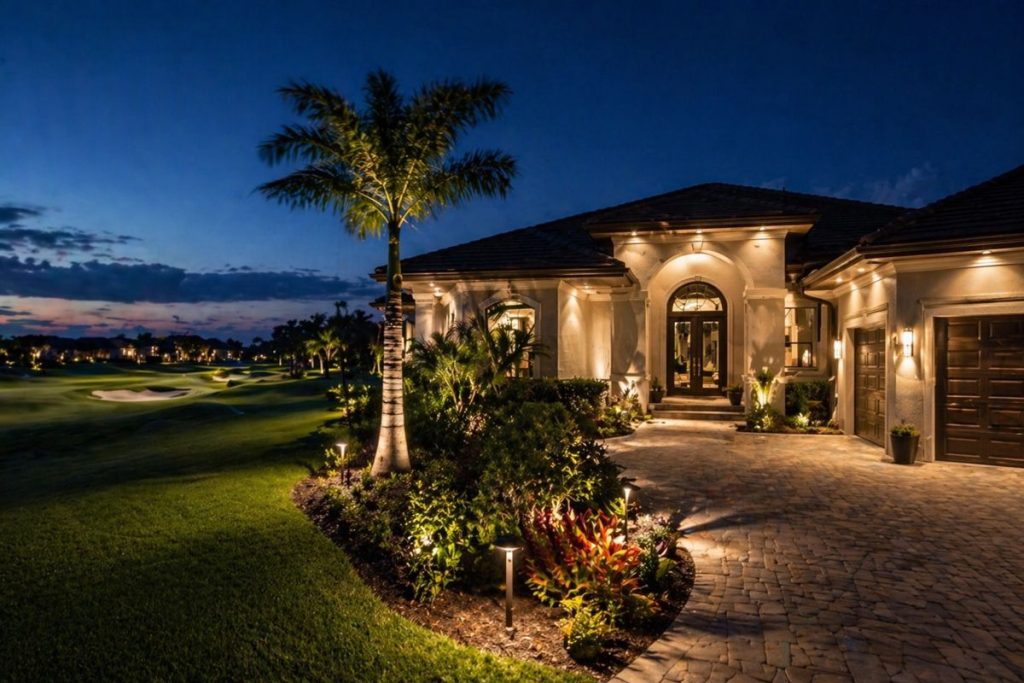 outdoor security lighting on luxury home in palm coast fl golf course property