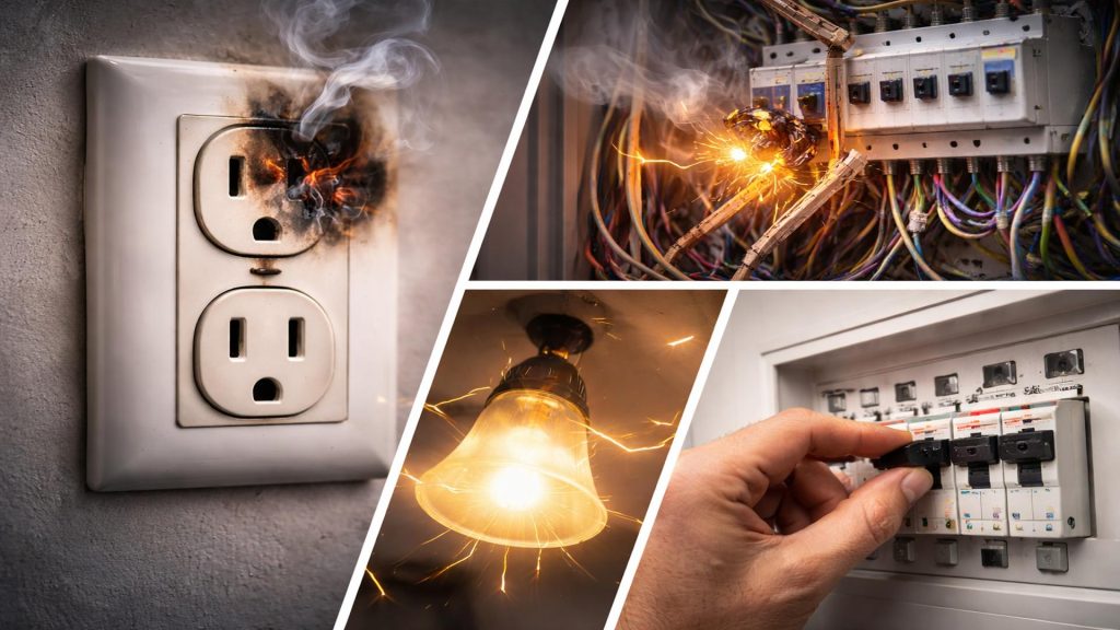 burned outlet sparking wires flickering light and tripped breaker signs of electrical problems palm coast fl