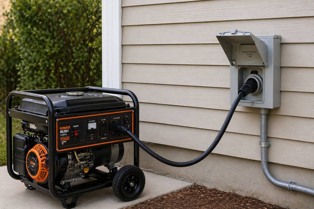 Transfer switch generator connection setup outside home in Palm Coast FL
