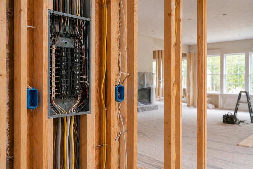 Exposed electrical wiring during whole home rewiring in Palm Coast FL
